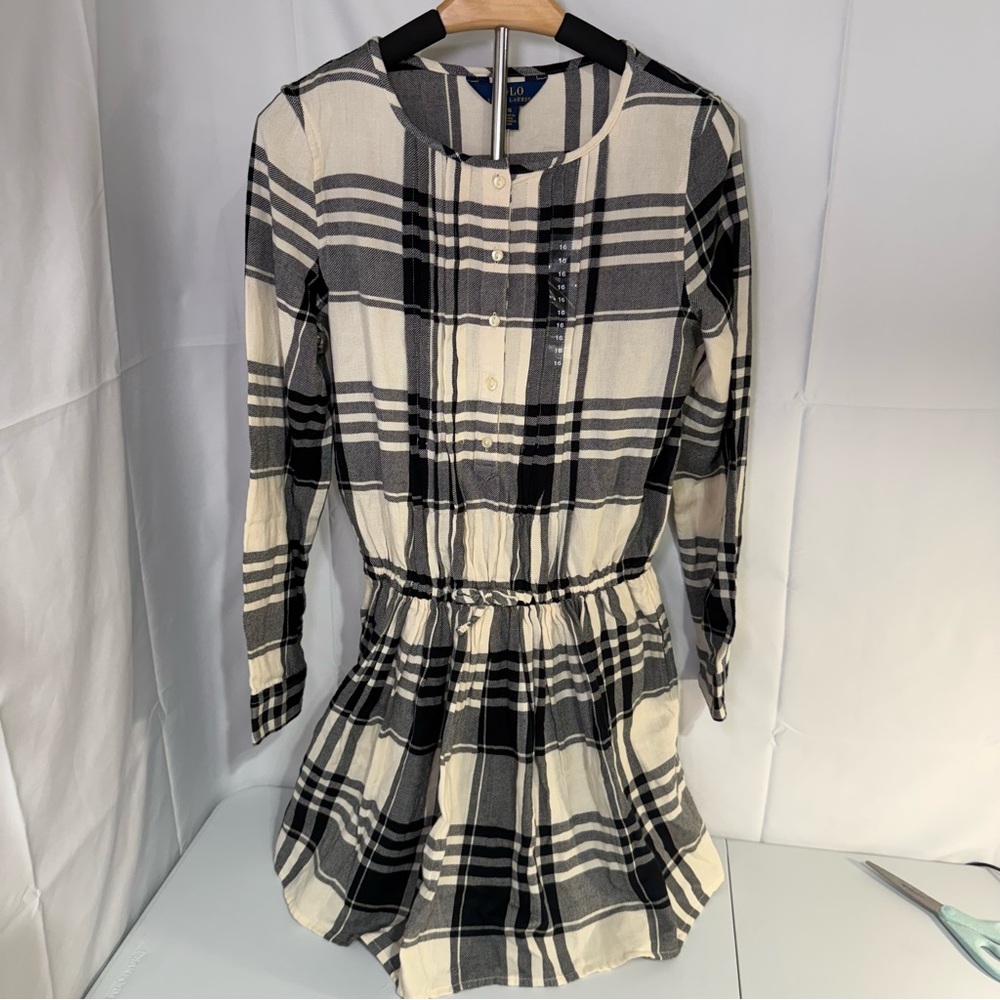Polo‎ Ralph Lauren Plaid Long Sleeve Mini Dress Elastic Waist NWT Size 16